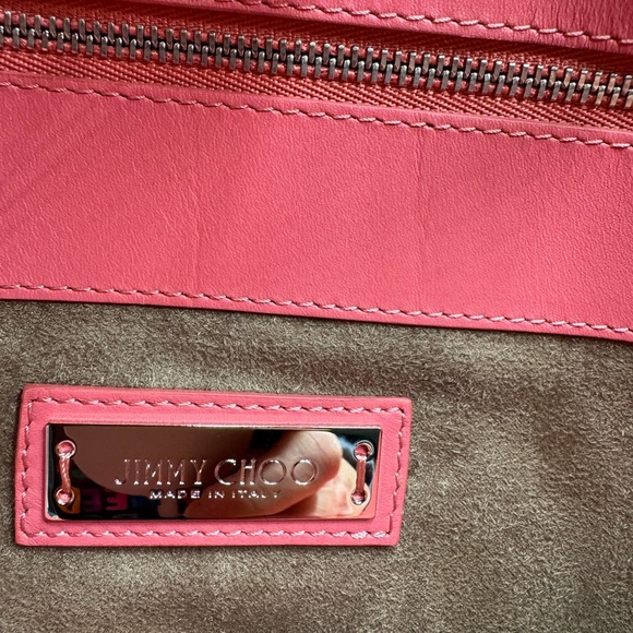 Auth Jimmy Choo Large Pink Leather Suede Sides 2way Riley Tote Crossbody Bag - Picture 13 of 16
